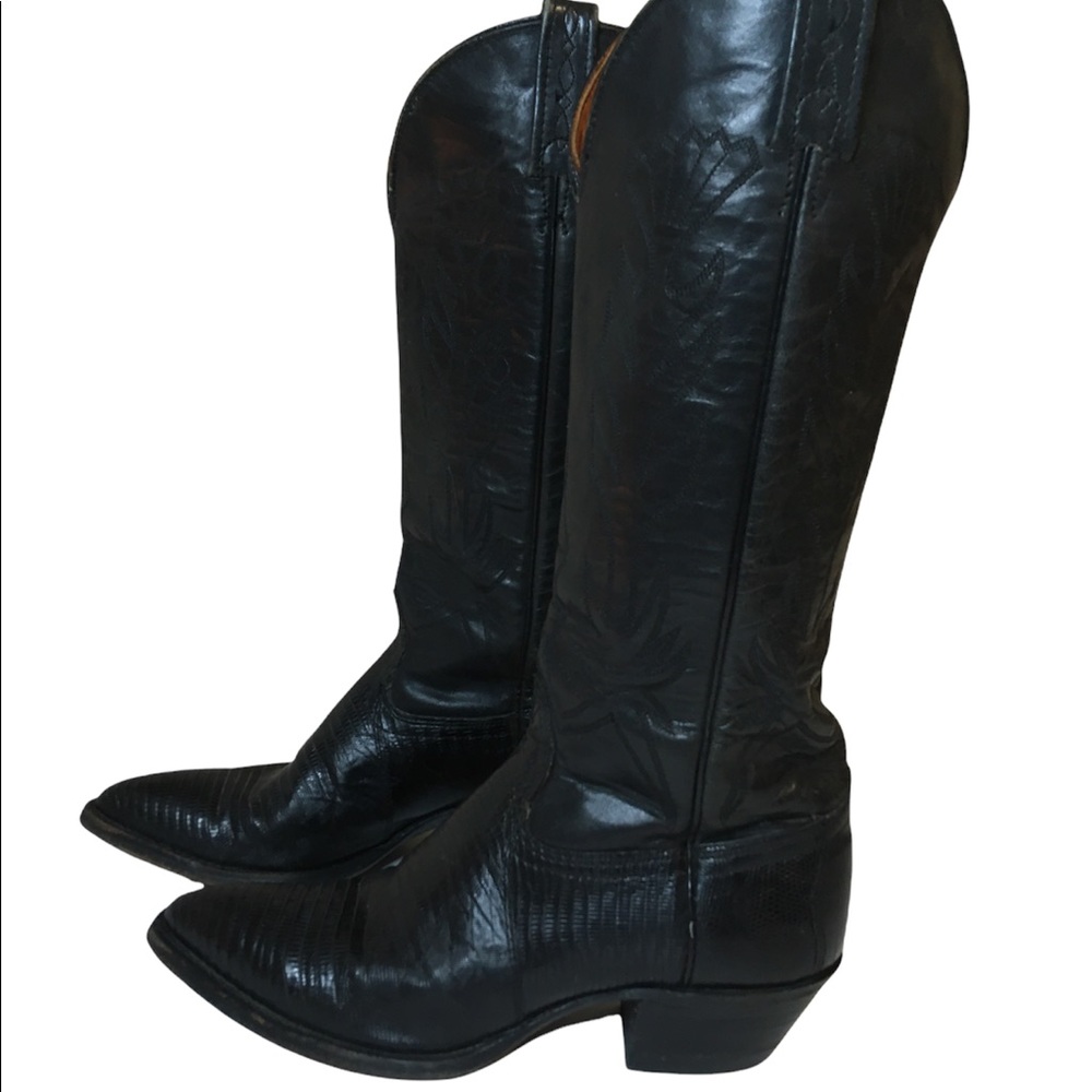 Vintage J. Chisholm Cowboy Boots, Black, Sz 6, Western Boots Handcrafted in USA